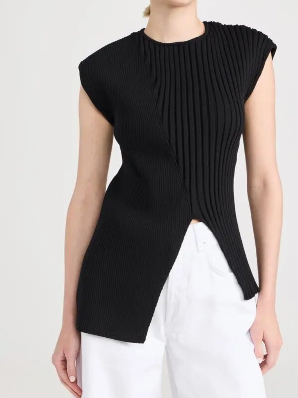 RÓHE Black Asymmetric Sleeveless Knitted Top EU 36 / US 4